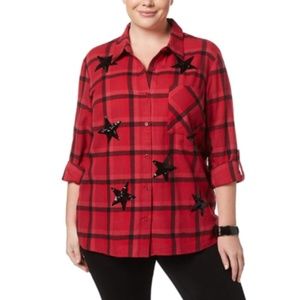 Style & Co Macy's Plus Flannel Star Sequins Shirt
